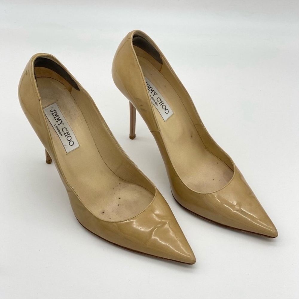 Jimmy Choo Nude Patent Leather Designer Pointed Toe Classic High Heels Size 40